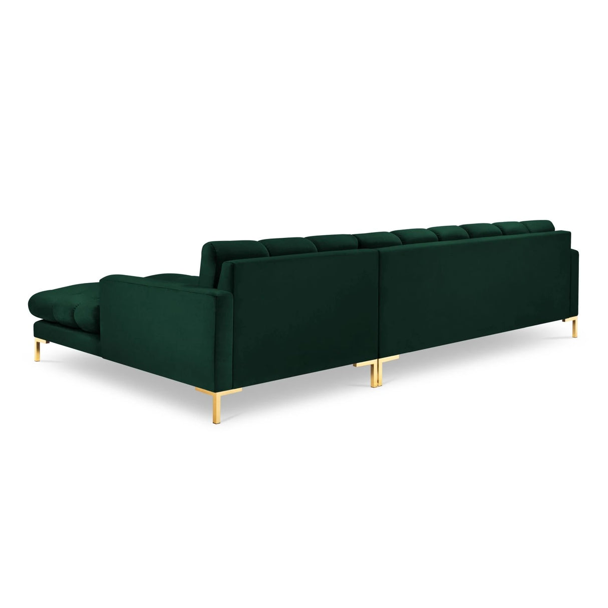 Mamaia 4-Sitzer Ecksofa, Rechte Seite, Beine Goldmetall, mit Bezug aus Samt (Blu78) in Flaschengrün, 293x185 cm – Bild 5