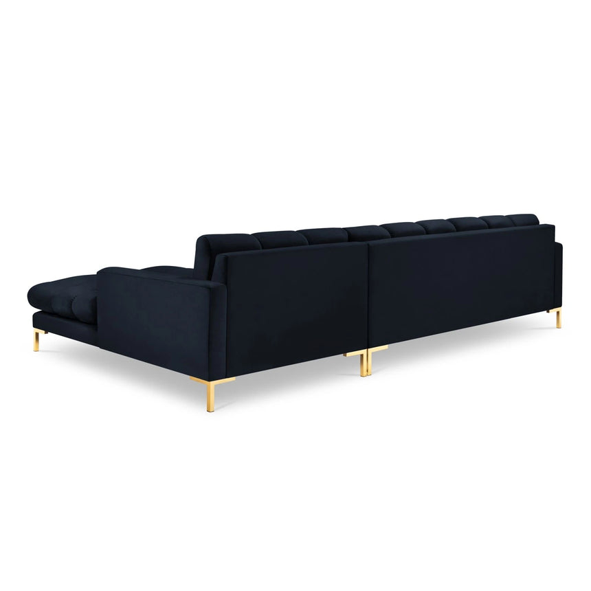 Mamaia 4-Sitzer Ecksofa, Rechte Seite, Beine Goldmetall, mit Bezug aus Samt (Blu89) in Dunkelblau, 293x185 cm – Bild 5