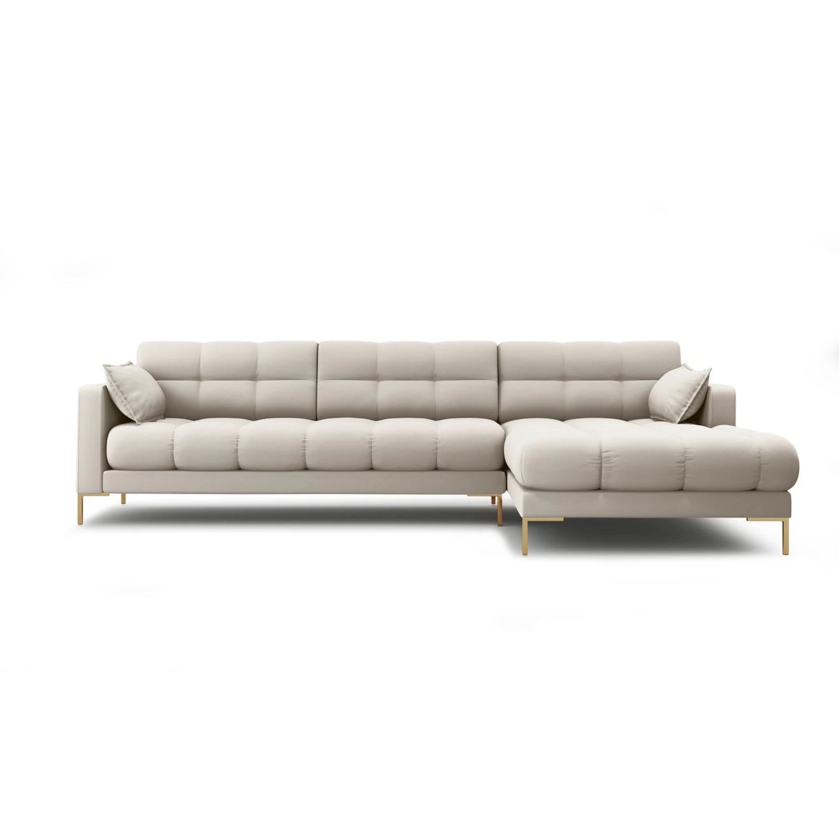 Mamaia 4-Sitzer Ecksofa, Rechte Seite, Beine Goldmetall, mit Bezug aus Strukturierter Stoff (Nev04) in Beige, 293x185 cm – Bild 1