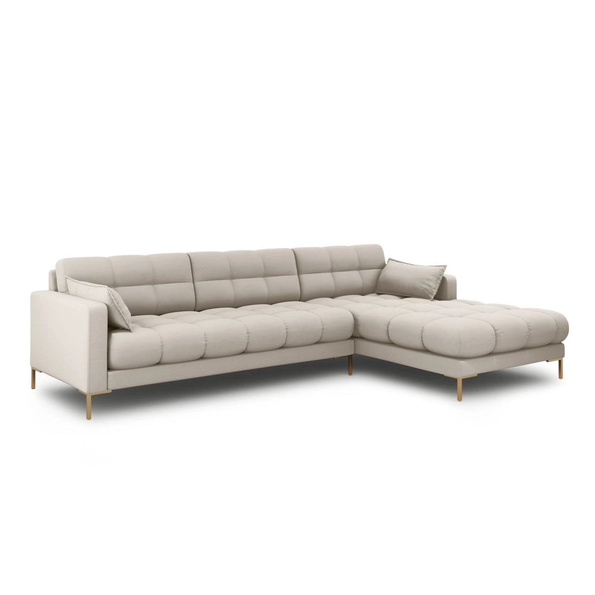 Mamaia 4-Sitzer Ecksofa, Rechte Seite, Beine Goldmetall, mit Bezug aus Strukturierter Stoff (Nev04) in Beige, 293x185 cm – Bild 3