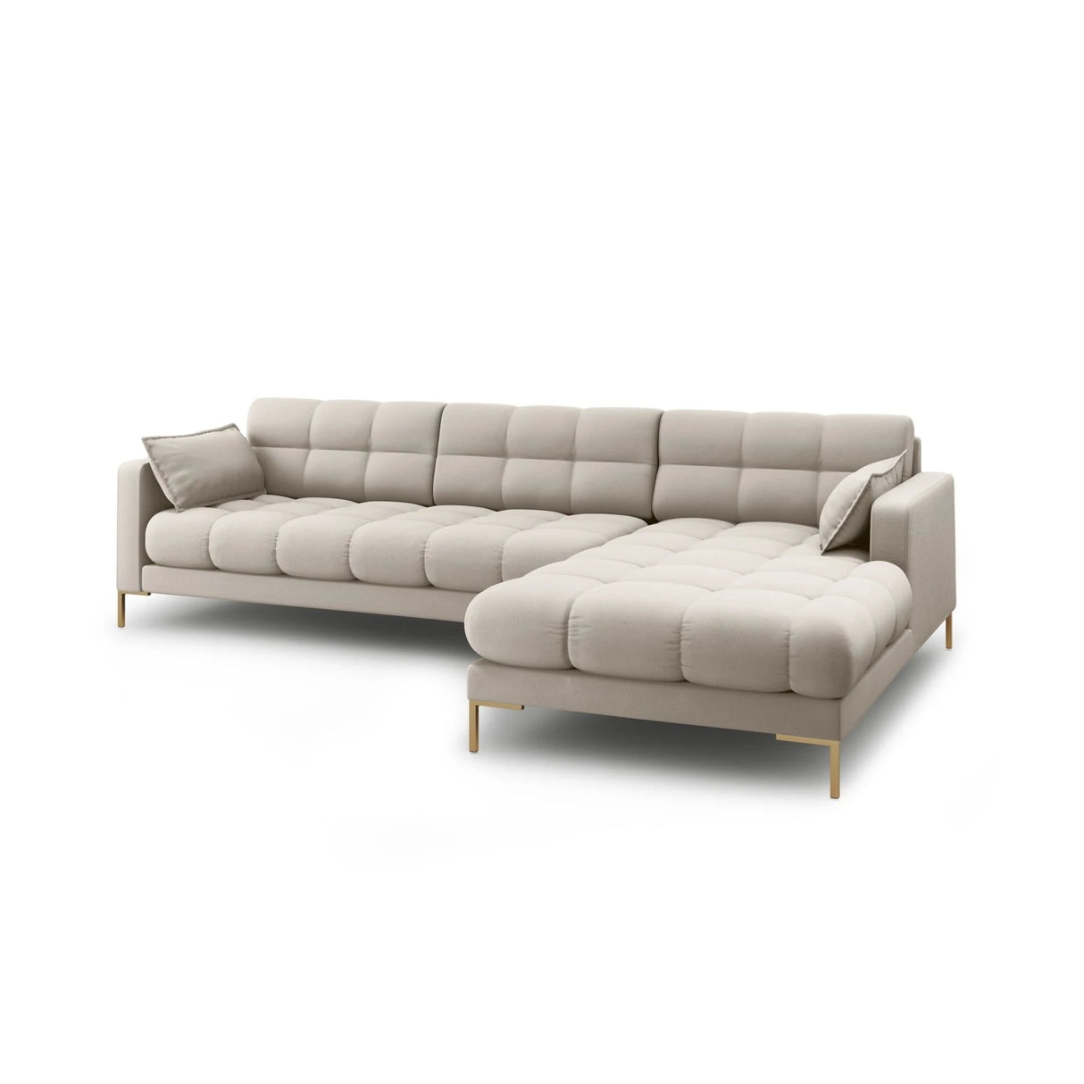 Mamaia 4-Sitzer Ecksofa, Rechte Seite, Beine Goldmetall, mit Bezug aus Strukturierter Stoff (Nev04) in Beige, 293x185 cm – Bild 4