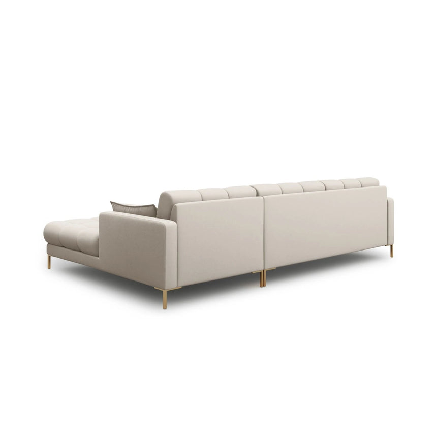 Mamaia 4-Sitzer Ecksofa, Rechte Seite, Beine Goldmetall, mit Bezug aus Strukturierter Stoff (Nev04) in Beige, 293x185 cm – Bild 5