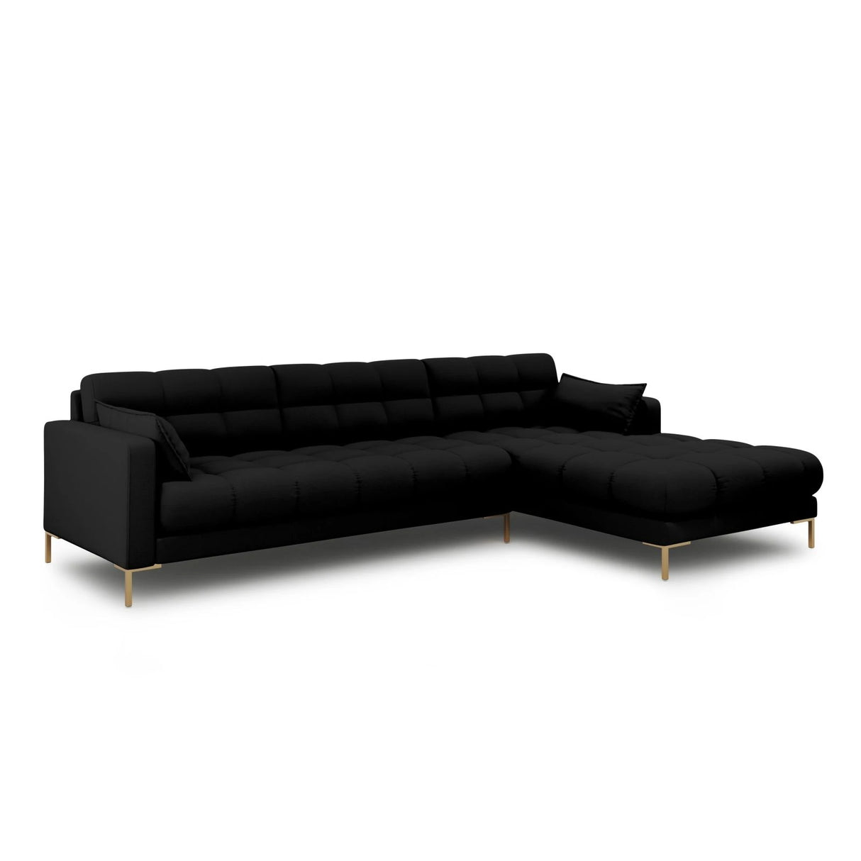 Mamaia 4-Sitzer Ecksofa, Rechte Seite, Beine Goldmetall, mit Bezug aus Strukturierter Stoff (Nev100) in Schwarz, 293x185 cm – Bild 3
