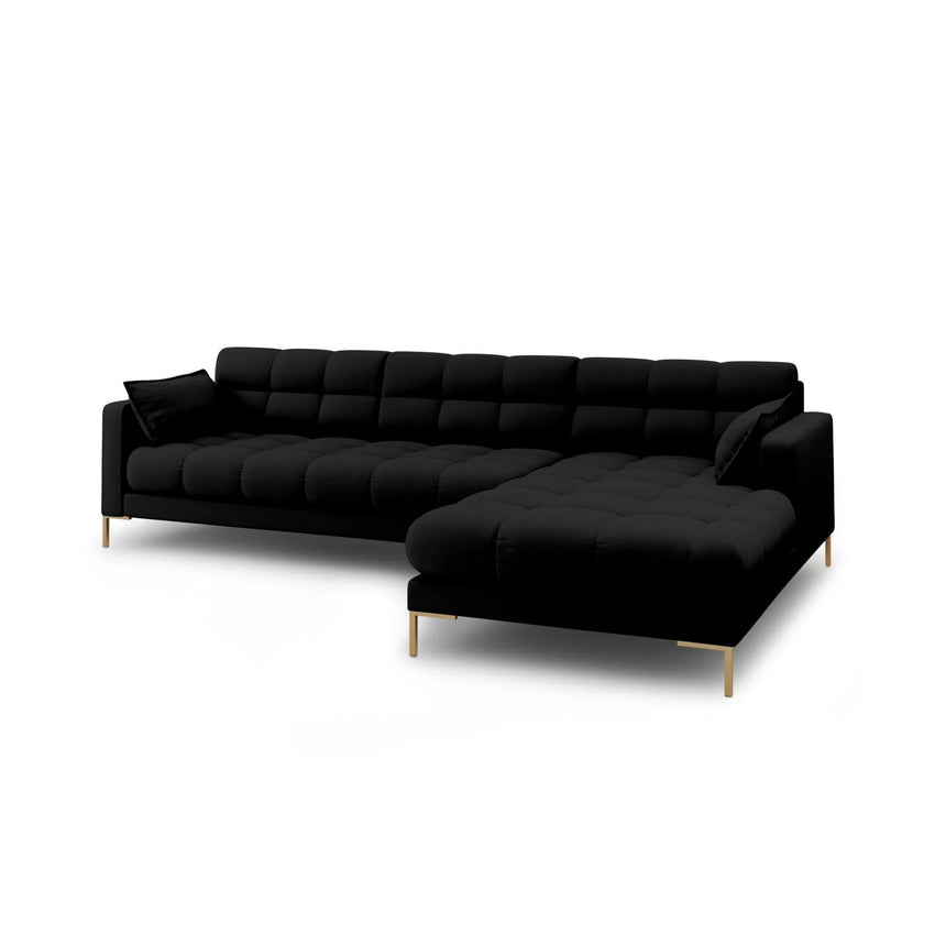 Mamaia 4-Sitzer Ecksofa, Rechte Seite, Beine Goldmetall, mit Bezug aus Strukturierter Stoff (Nev100) in Schwarz, 293x185 cm – Bild 4