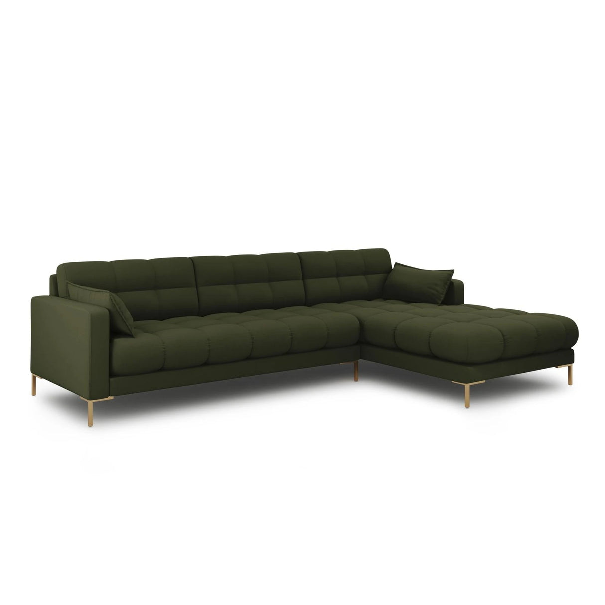 Mamaia 4-Sitzer Ecksofa, Rechte Seite, Beine Goldmetall, mit Bezug aus Strukturierter Stoff (Nev39) in Grün, 293x185 cm – Bild 3