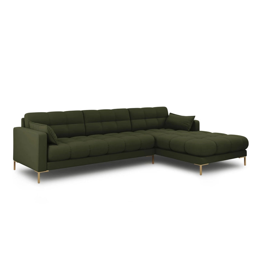 Mamaia 4-Sitzer Ecksofa, Rechte Seite, Beine Goldmetall, mit Bezug aus Strukturierter Stoff (Nev39) in Grün, 293x185 cm – Bild 3