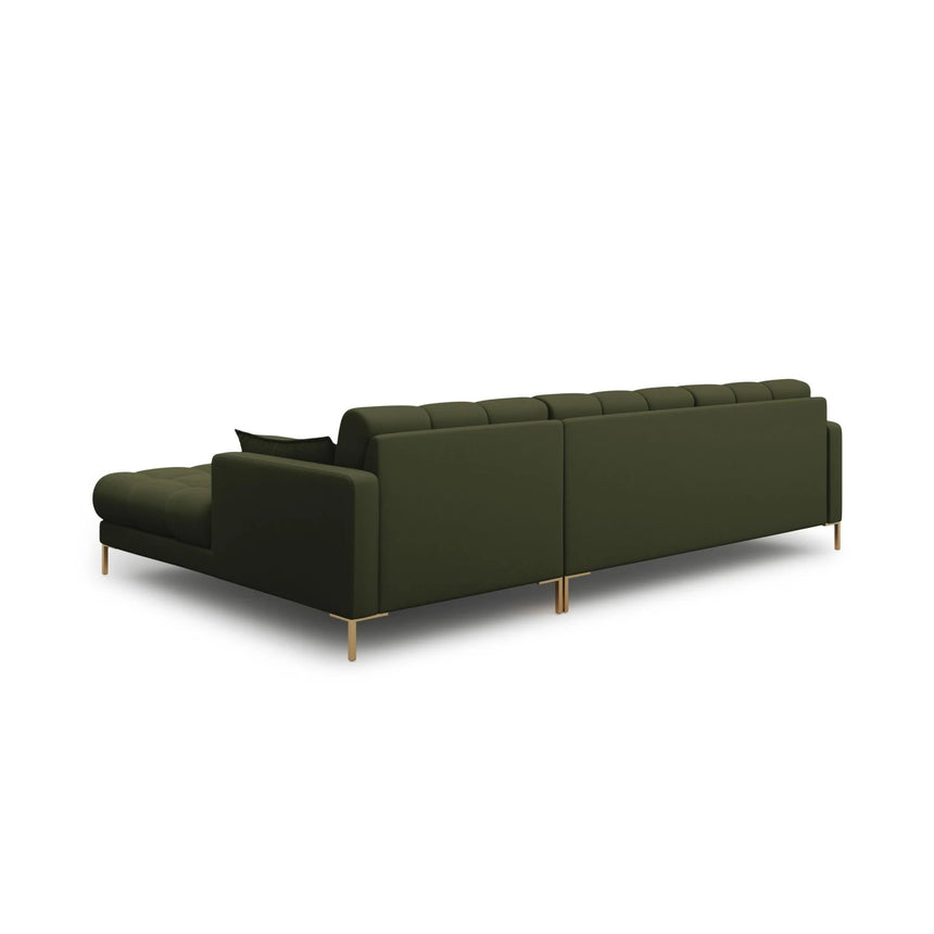 Mamaia 4-Sitzer Ecksofa, Rechte Seite, Beine Goldmetall, mit Bezug aus Strukturierter Stoff (Nev39) in Grün, 293x185 cm – Bild 5