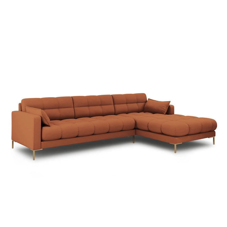 Mamaia 4-Sitzer Ecksofa, Rechte Seite, Beine Goldmetall, mit Bezug aus Strukturierter Stoff (Nev52) in Ziegel, 293x185 cm – Bild 3