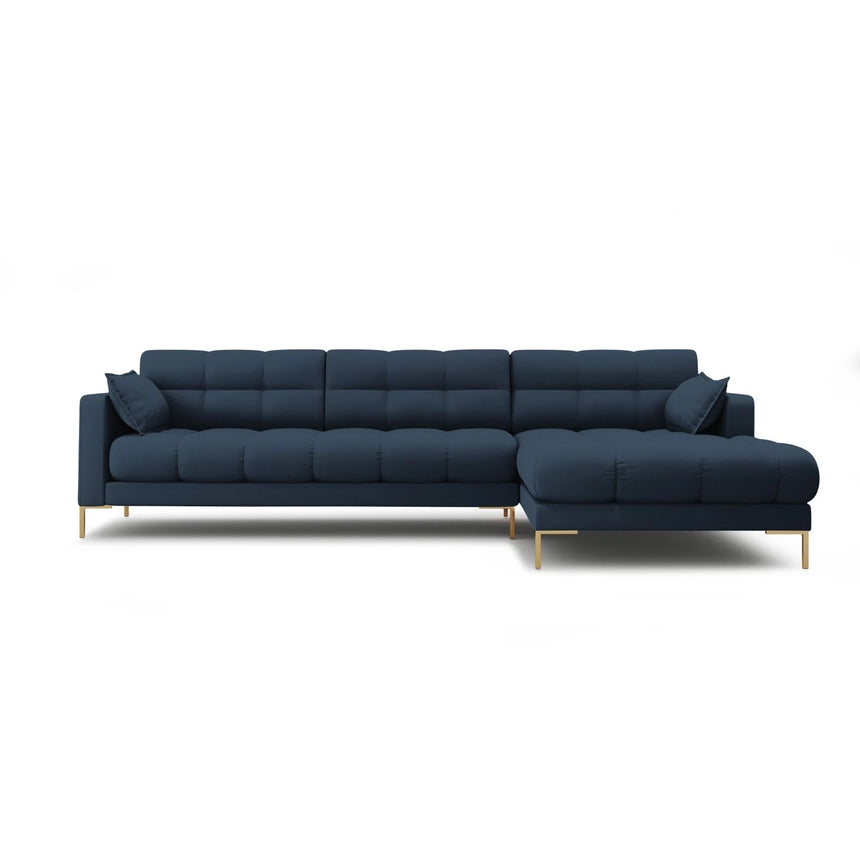 Mamaia 4-Sitzer Ecksofa, Rechte Seite, Beine Goldmetall, mit Bezug aus Strukturierter Stoff (Nev77) in Blau, 293x185 cm – Bild 1