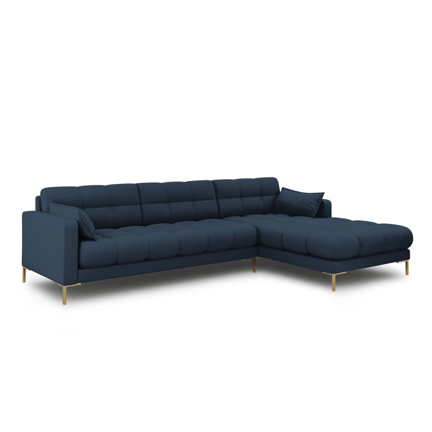 Mamaia 4-Sitzer Ecksofa, Rechte Seite, Beine Goldmetall, mit Bezug aus Strukturierter Stoff (Nev77) in Blau, 293x185 cm – Bild 3