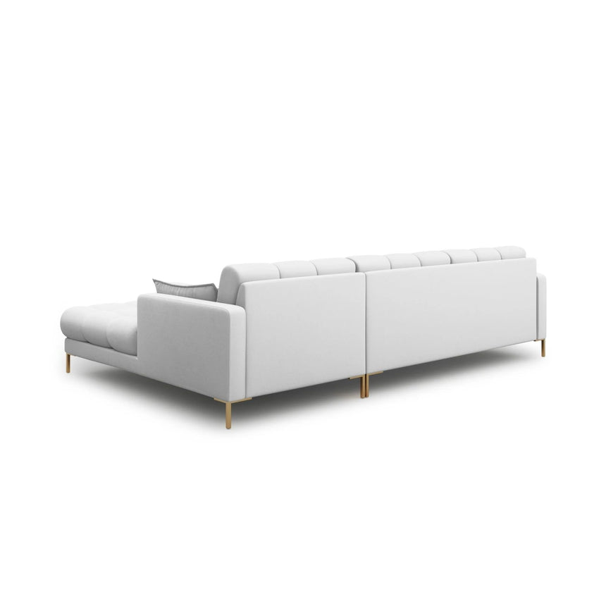 Mamaia 4-Sitzer Ecksofa, Rechte Seite, Beine Goldmetall, mit Bezug aus Strukturierter Stoff (Nev80) in Hellgrau, 293x185 cm – Bild 5
