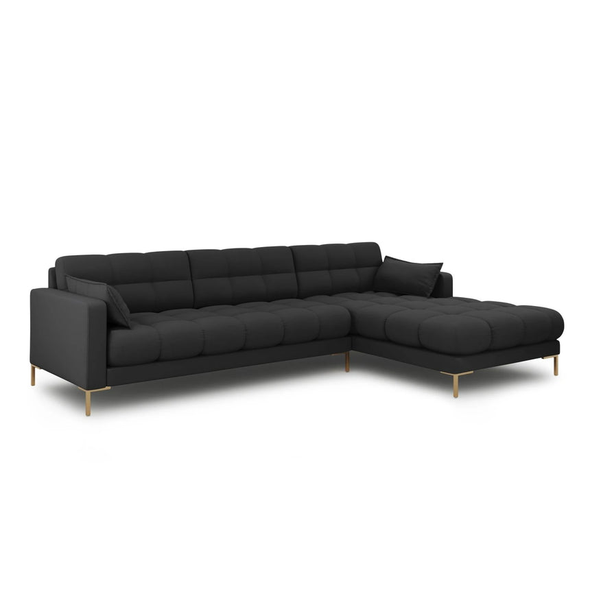 Mamaia 4-Sitzer Ecksofa, Rechte Seite, Beine Goldmetall, mit Bezug aus Strukturierter Stoff (Nev97) in Dunkelgrau, 293x185 cm – Bild 3