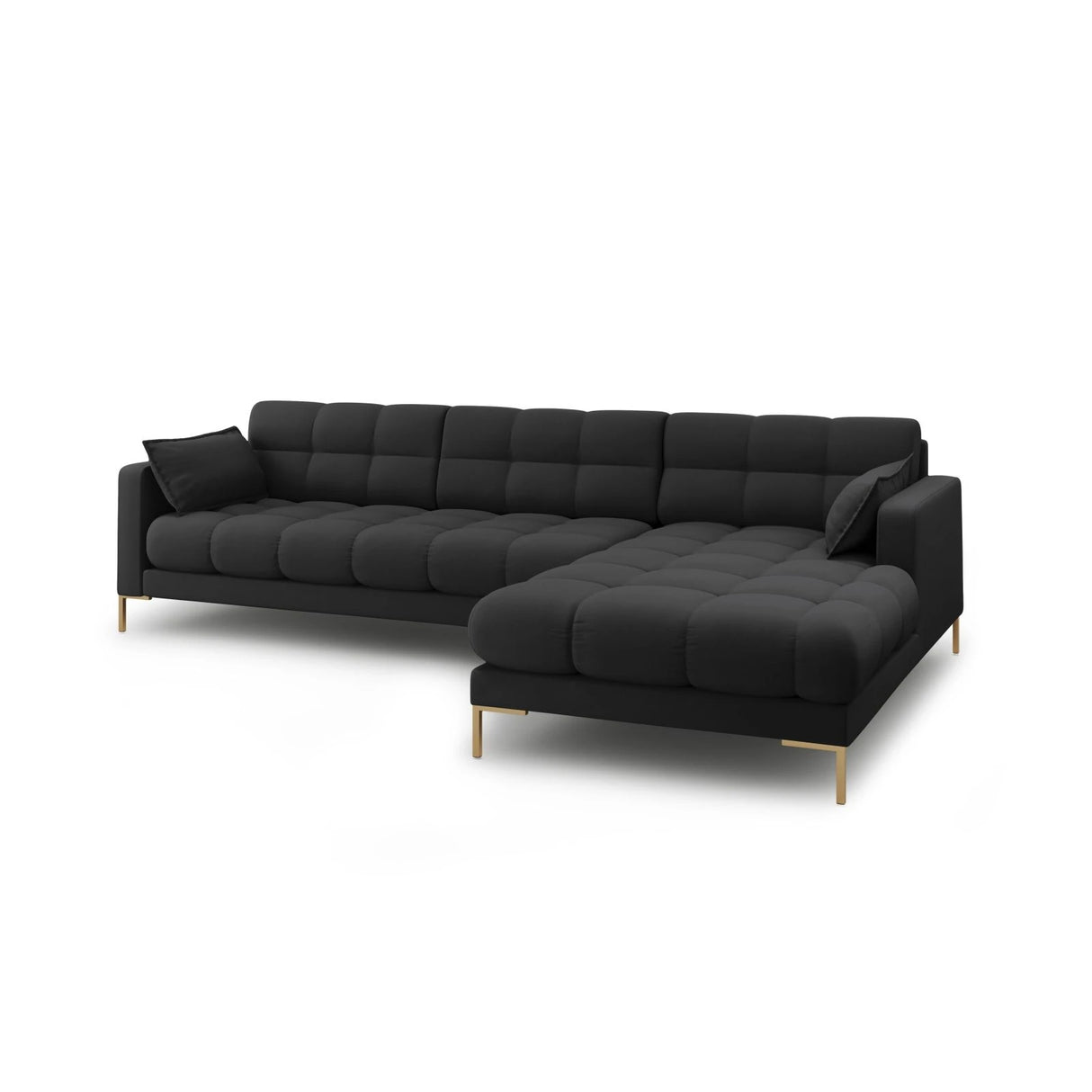 Mamaia 4-Sitzer Ecksofa, Rechte Seite, Beine Goldmetall, mit Bezug aus Strukturierter Stoff (Nev97) in Dunkelgrau, 293x185 cm – Bild 4