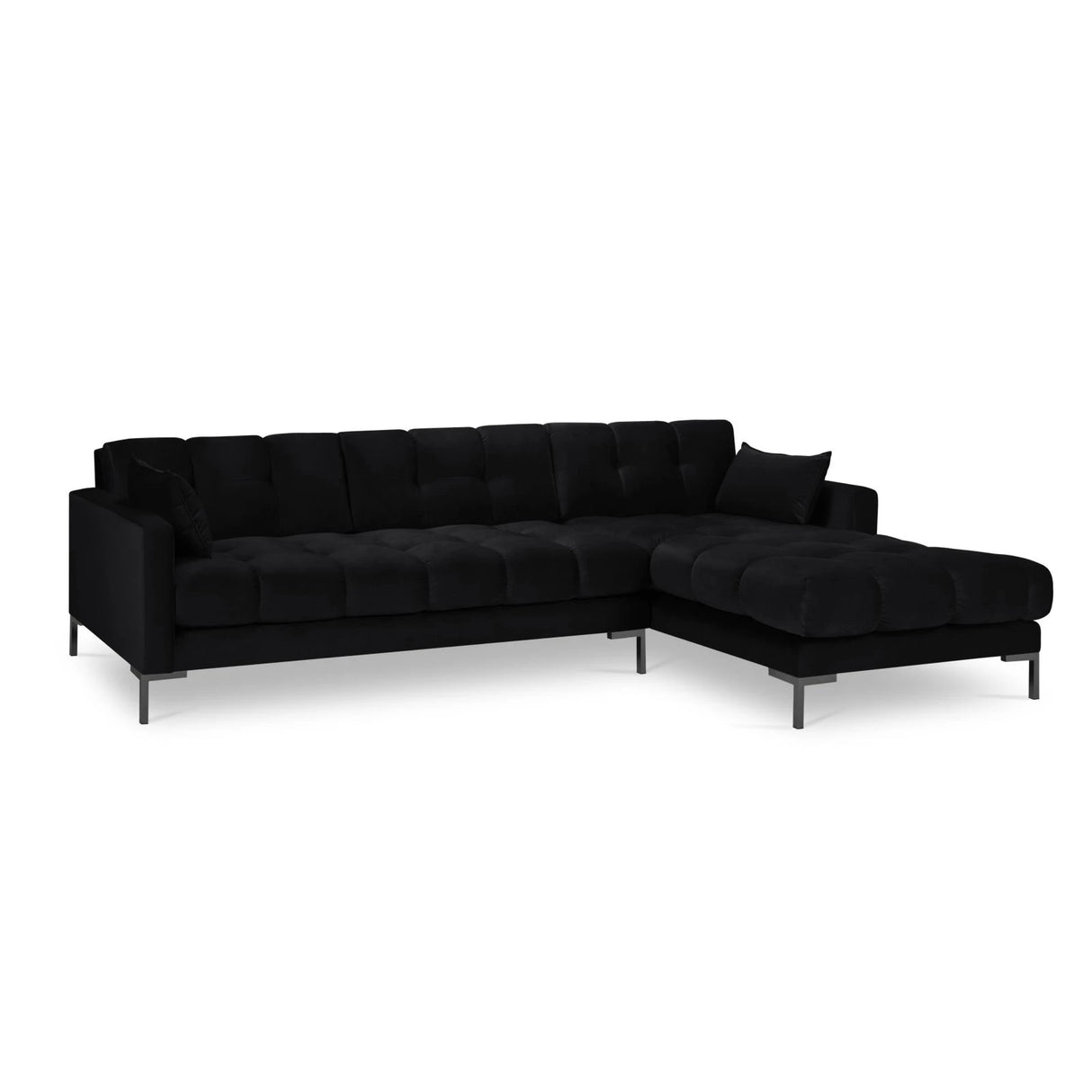 Mamaia 4-Sitzer Ecksofa, Rechte Seite, Metallbeine Schwarz, mit Bezug aus Samt (Blu19) in Schwarz, 293x185 cm – Bild 4