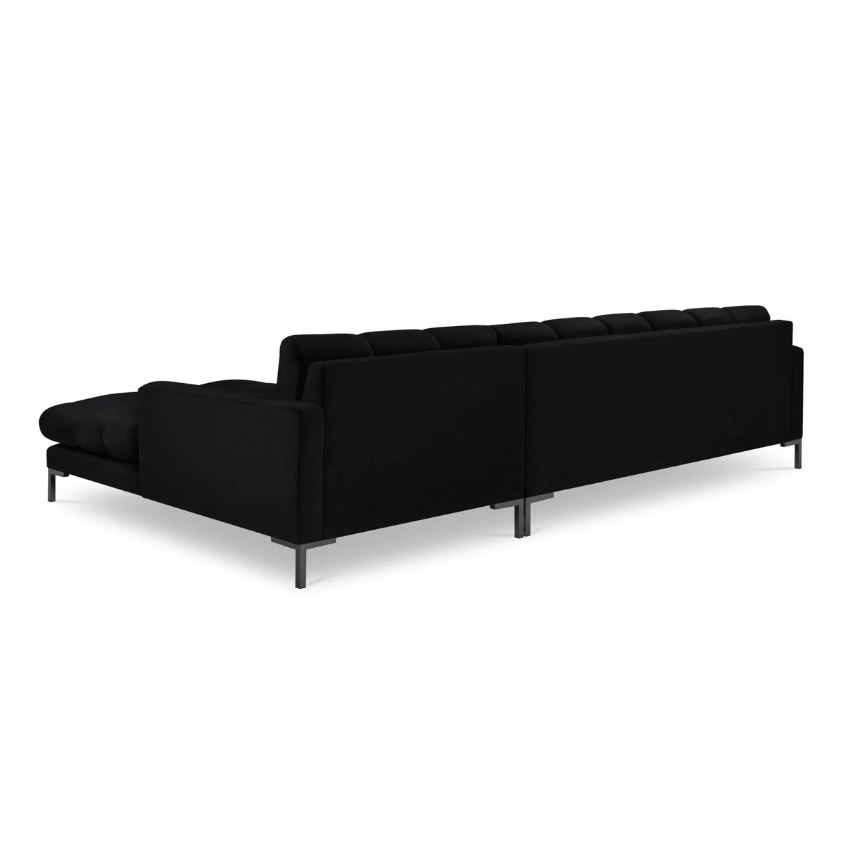 Mamaia 4-Sitzer Ecksofa, Rechte Seite, Metallbeine Schwarz, mit Bezug aus Samt (Blu19) in Schwarz, 293x185 cm – Bild 5