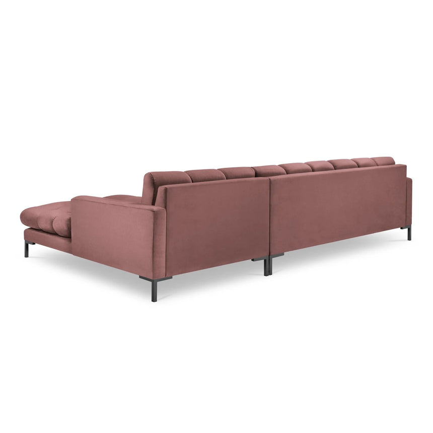 Mamaia 4-Sitzer Ecksofa, Rechte Seite, Metallbeine Schwarz, mit Bezug aus Samt (Blu52) in Rosa, 293x185 cm – Bild 5