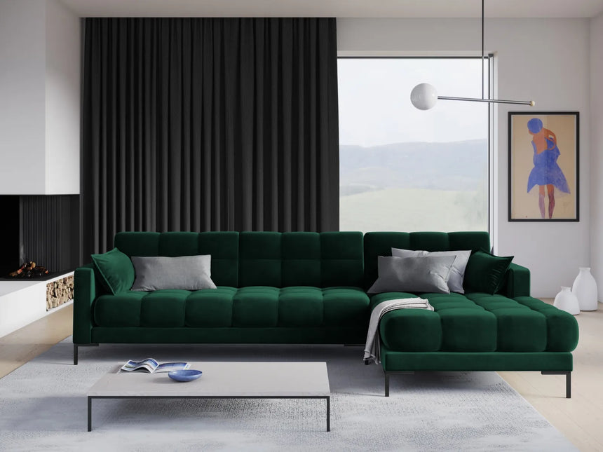 Mamaia 4-Sitzer Ecksofa, Rechte Seite, Metallbeine Schwarz, mit Bezug aus Samt (Blu78) in Flaschengrün, 293x185 cm – Bild 2
