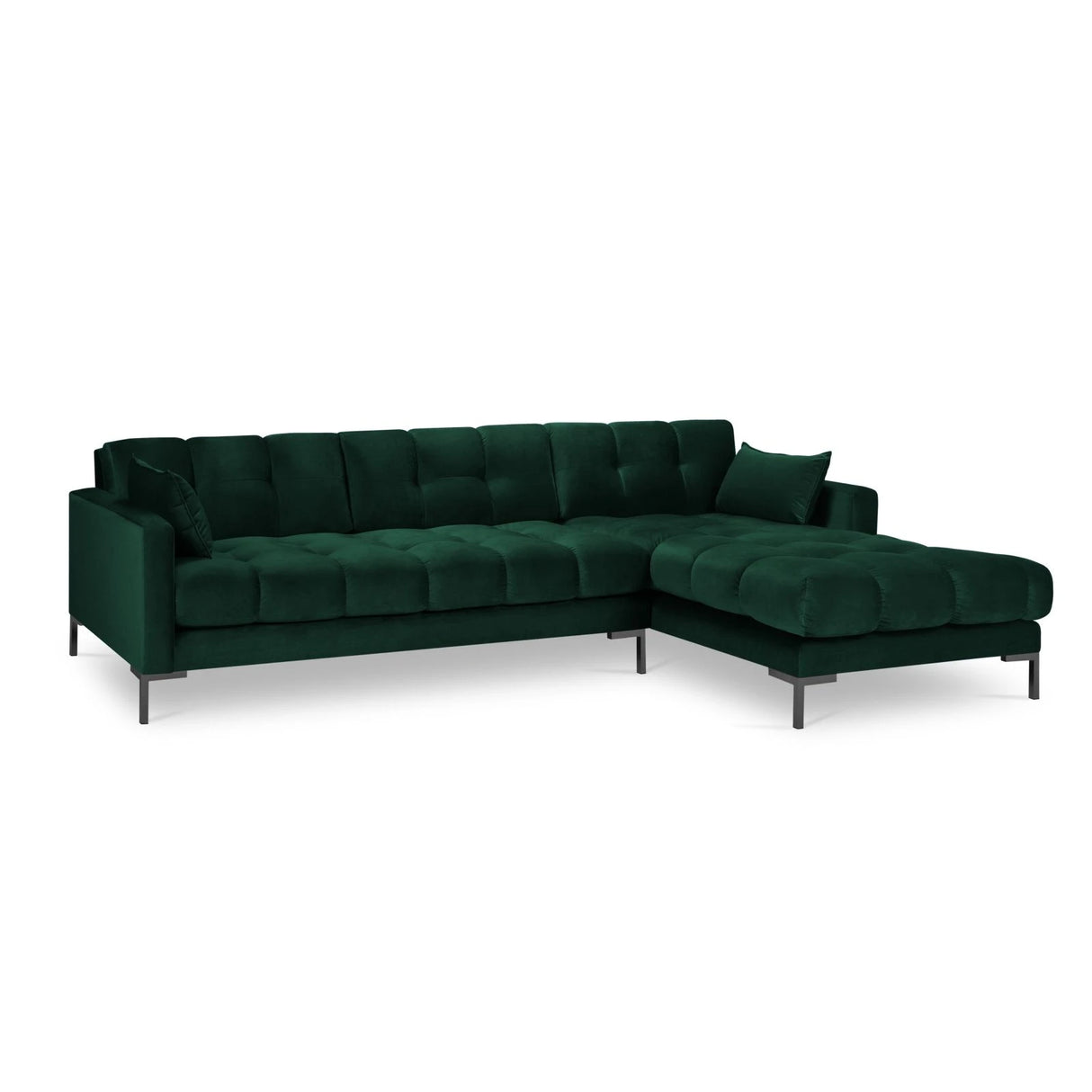 Mamaia 4-Sitzer Ecksofa, Rechte Seite, Metallbeine Schwarz, mit Bezug aus Samt (Blu78) in Flaschengrün, 293x185 cm – Bild 4