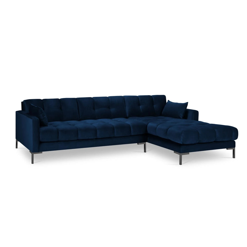 Mamaia 4-Sitzer Ecksofa, Rechte Seite, Metallbeine Schwarz, mit Bezug aus Samt (Blu86) in Königsblau, 293x185 cm – Bild 4