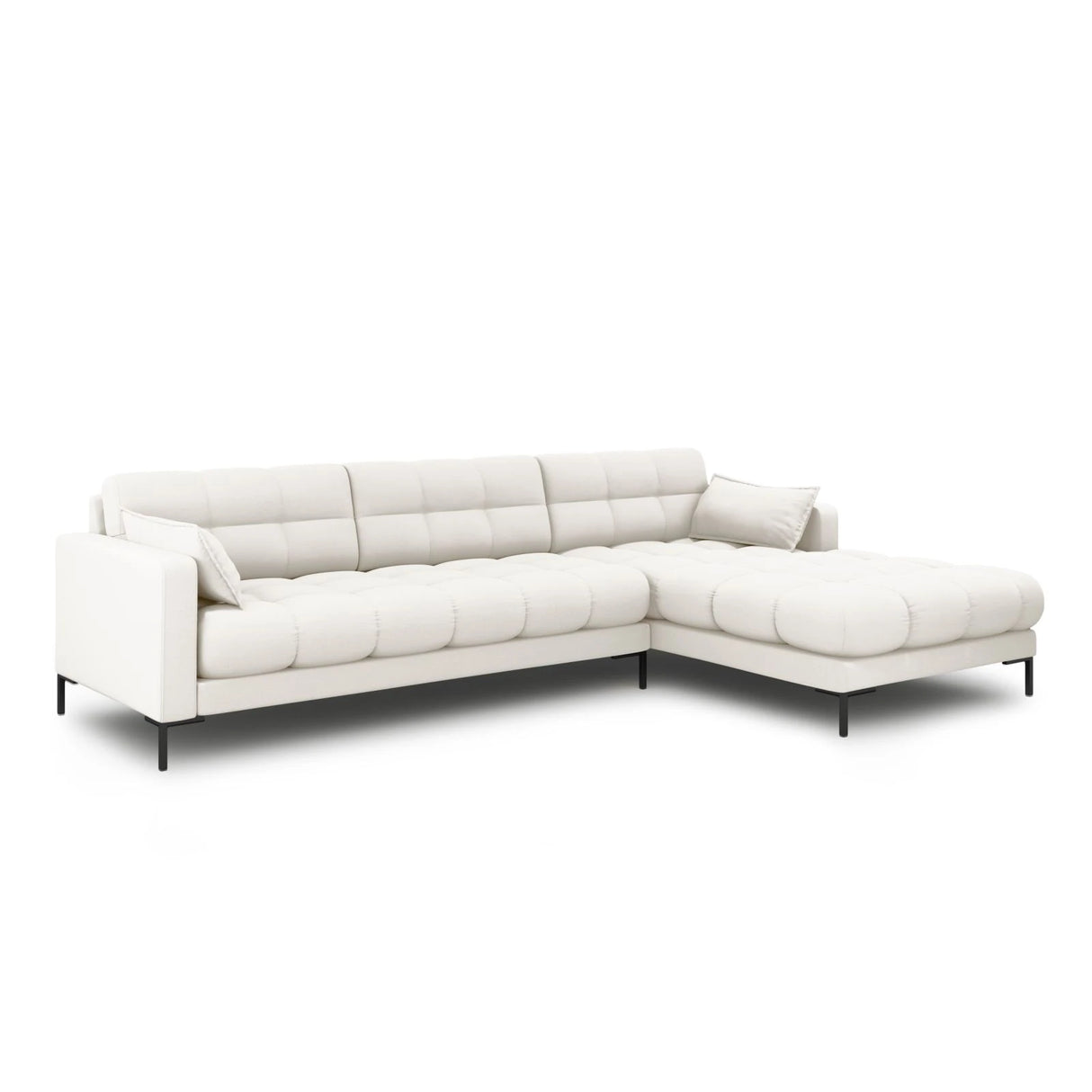 Mamaia 4-Sitzer Ecksofa, Rechte Seite, Metallbeine Schwarz, mit Bezug aus Samt oder Strukturstoff, 293x185 cm – Bild 3