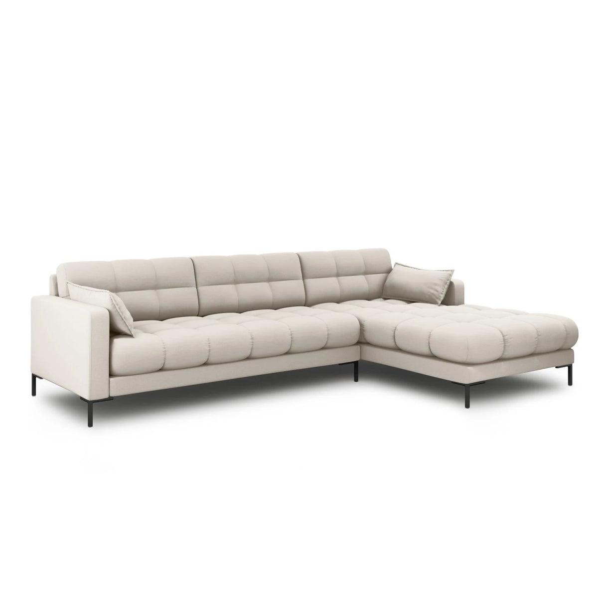 Mamaia 4-Sitzer Ecksofa, Rechte Seite, Metallbeine Schwarz, mit Bezug aus Strukturierter Stoff (Nev04) in Beige, 293x185 cm – Bild 3