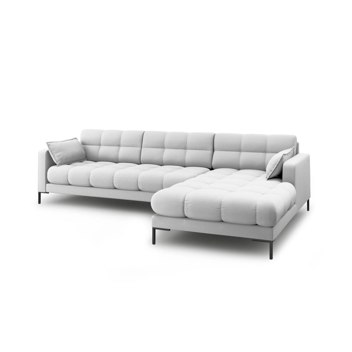 Mamaia 4-Sitzer Ecksofa, Rechte Seite, Metallbeine Schwarz, mit Bezug aus Strukturierter Stoff (Nev80) in Hellgrau, 293x185 cm – Bild 4