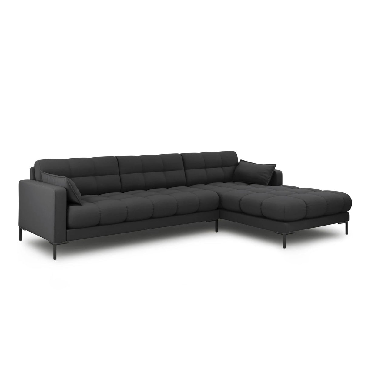 Mamaia 4-Sitzer Ecksofa, Rechte Seite, Metallbeine Schwarz, mit Bezug aus Strukturierter Stoff (Nev97) in Dunkelgrau, 293x185 cm – Bild 3