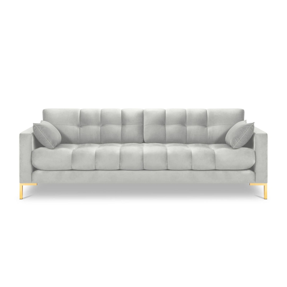 Mamaia 4-Sitzer Sofa, Beine Goldmetall, mit Bezug aus Samt (Blu03) in Silber, 217x96 cm – Bild 4