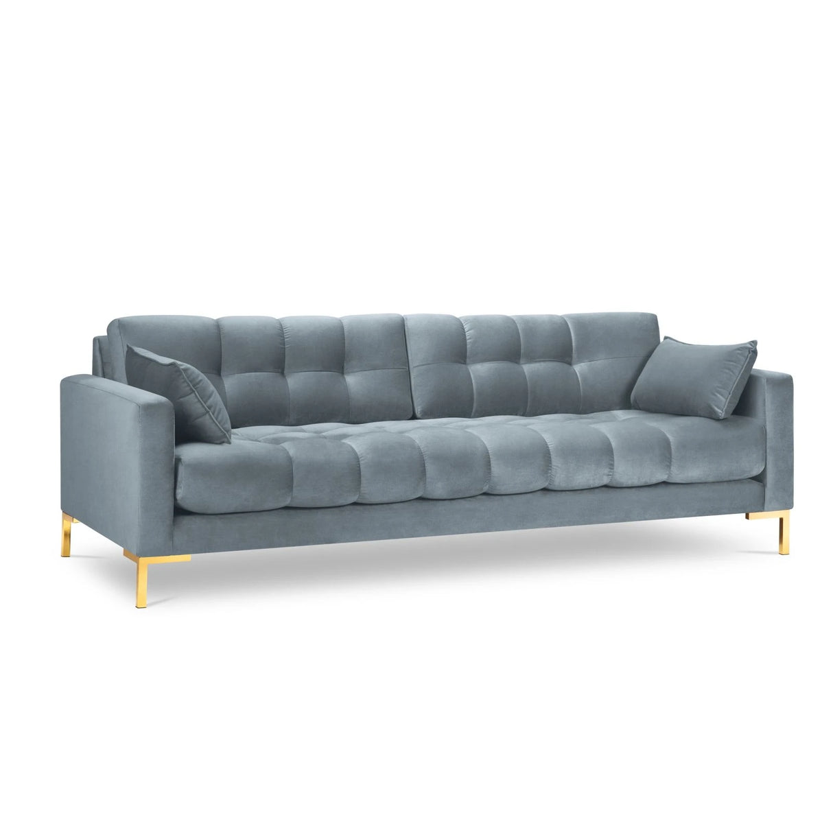 Mamaia 4-Sitzer Sofa, Beine Goldmetall, mit Bezug aus Samt (Blu06) in Hellblau, 217x96 cm – Bild 1