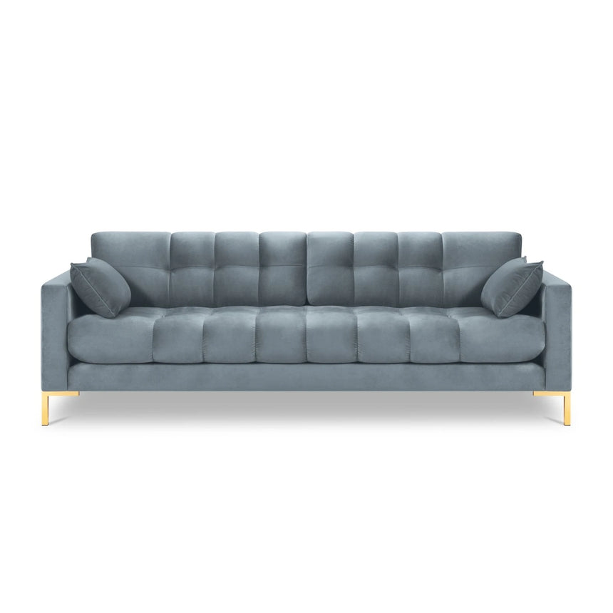 Mamaia 4-Sitzer Sofa, Beine Goldmetall, mit Bezug aus Samt (Blu06) in Hellblau, 217x96 cm – Bild 4