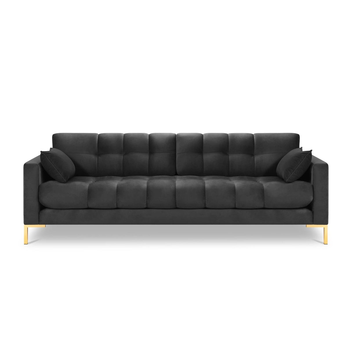 Mamaia 4-Sitzer Sofa, Beine Goldmetall, mit Bezug aus Samt (Blu18) in Dunkelgrau, 217x96 cm – Bild 4