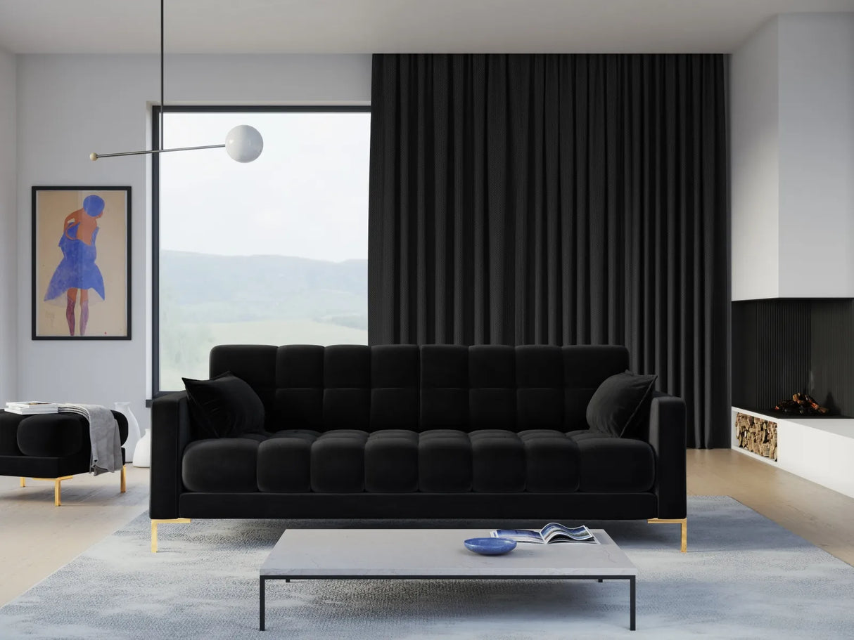 Mamaia 4-Sitzer Sofa, Beine Goldmetall, mit Bezug aus Samt (Blu19) in Schwarz, 217x96 cm – Bild 2