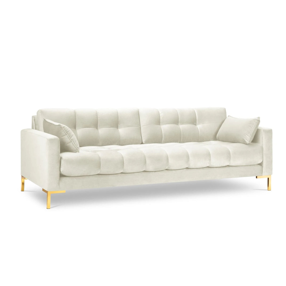 Mamaia 4-Sitzer Sofa, Beine Goldmetall, mit Bezug aus Samt (Blu22) in Leichtes Beige, 217x96 cm – Bild 1