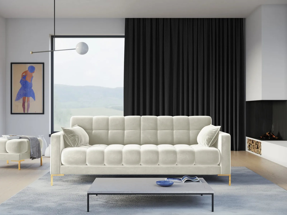 Mamaia 4-Sitzer Sofa, Beine Goldmetall, mit Bezug aus Samt (Blu22) in Leichtes Beige, 217x96 cm – Bild 2
