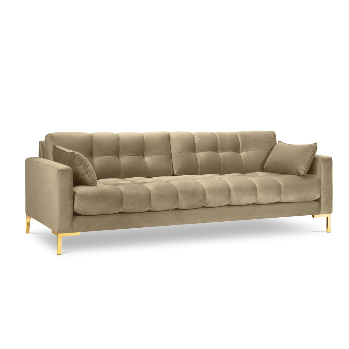 Mamaia 4-Sitzer Sofa, Beine Goldmetall, mit Bezug aus Samt (Blu28) in Beige, 217x96 cm – Bild 1