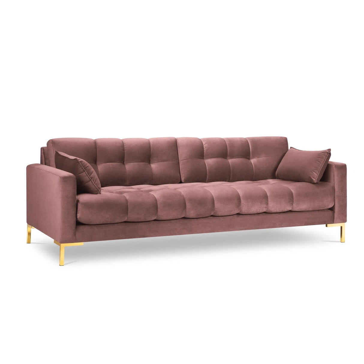 Mamaia 4-Sitzer Sofa, Beine Goldmetall, mit Bezug aus Samt (Blu52) in Rosa, 217x96 cm – Bild 1