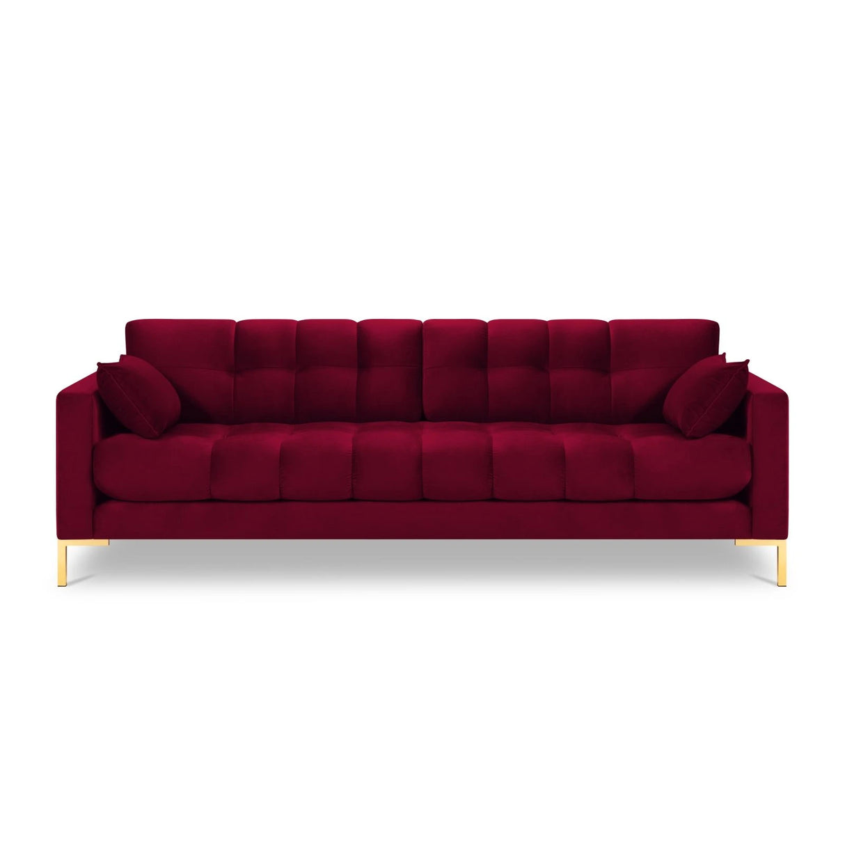 Mamaia 4-Sitzer Sofa, Beine Goldmetall, mit Bezug aus Samt (Blu59) in Rot, 217x96 cm – Bild 4