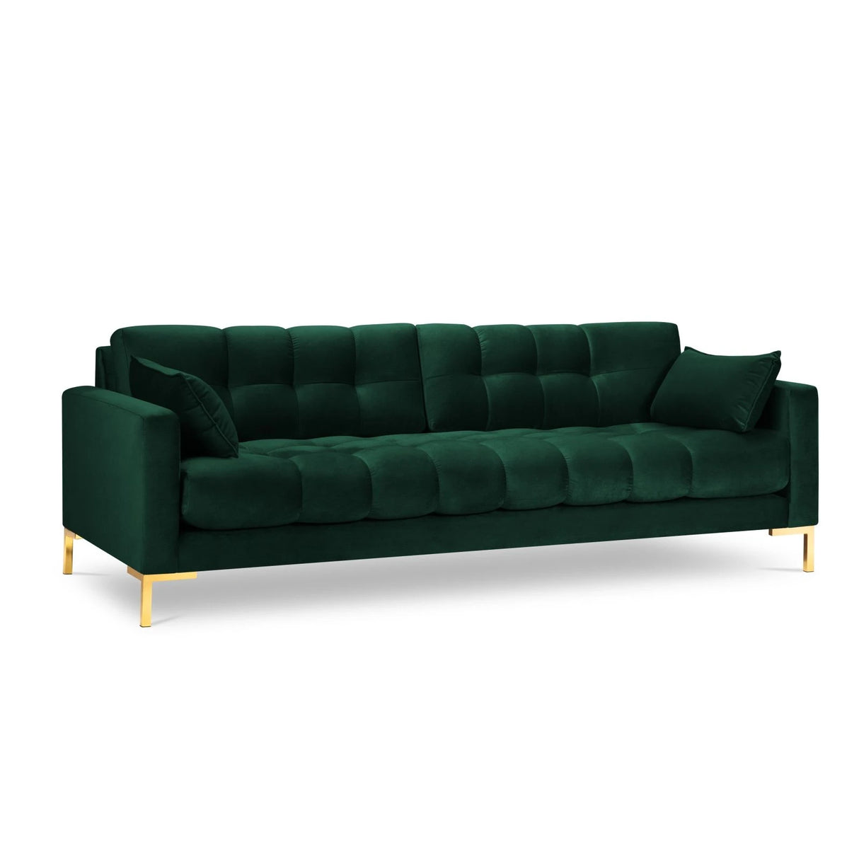 Mamaia 4-Sitzer Sofa, Beine Goldmetall, mit Bezug aus Samt (Blu78) in Flaschengrün, 217x96 cm – Bild 1