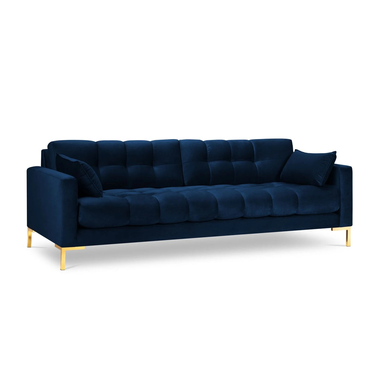 Mamaia 4-Sitzer Sofa, Beine Goldmetall, mit Bezug aus Samt (Blu86) in Königsblau, 217x96 cm – Bild 1