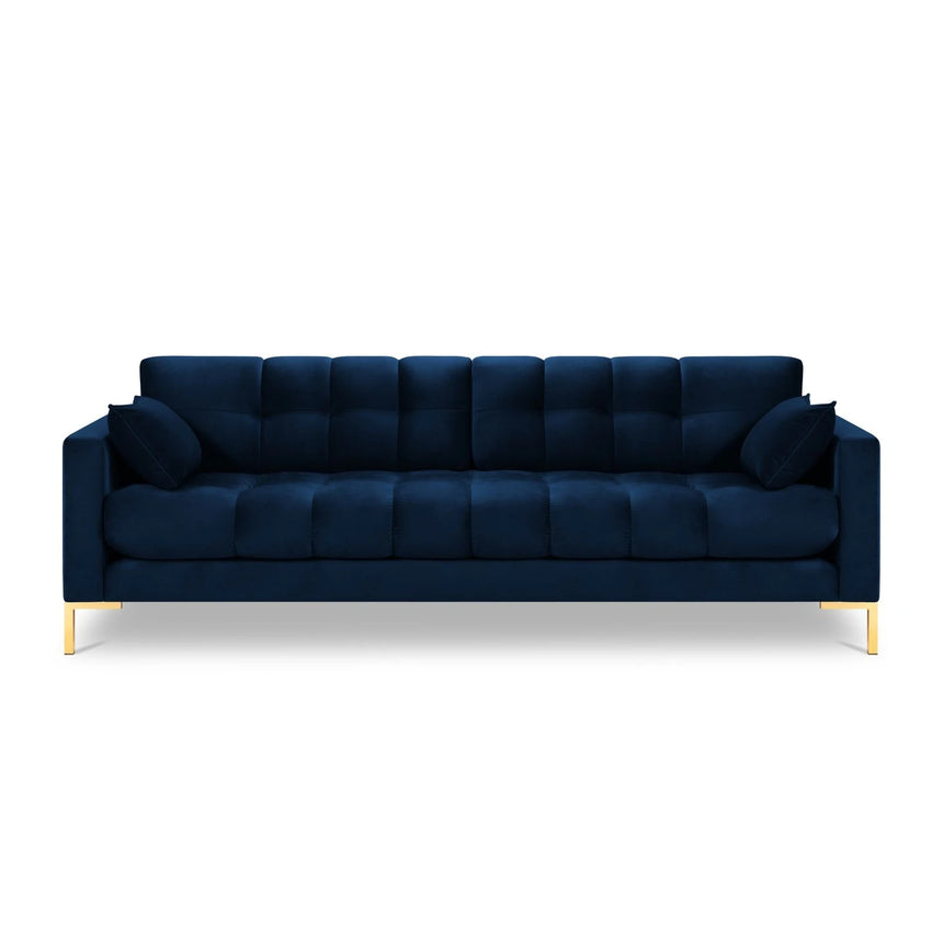 Mamaia 4-Sitzer Sofa, Beine Goldmetall, mit Bezug aus Samt (Blu86) in Königsblau, 217x96 cm – Bild 4