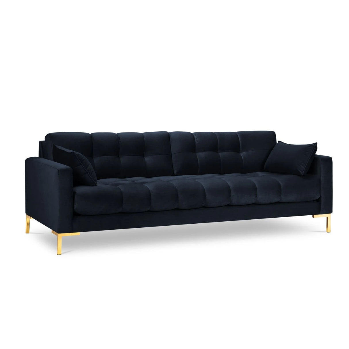 Mamaia 4-Sitzer Sofa, Beine Goldmetall, mit Bezug aus Samt (Blu89) in Dunkelblau, 217x96 cm – Bild 1