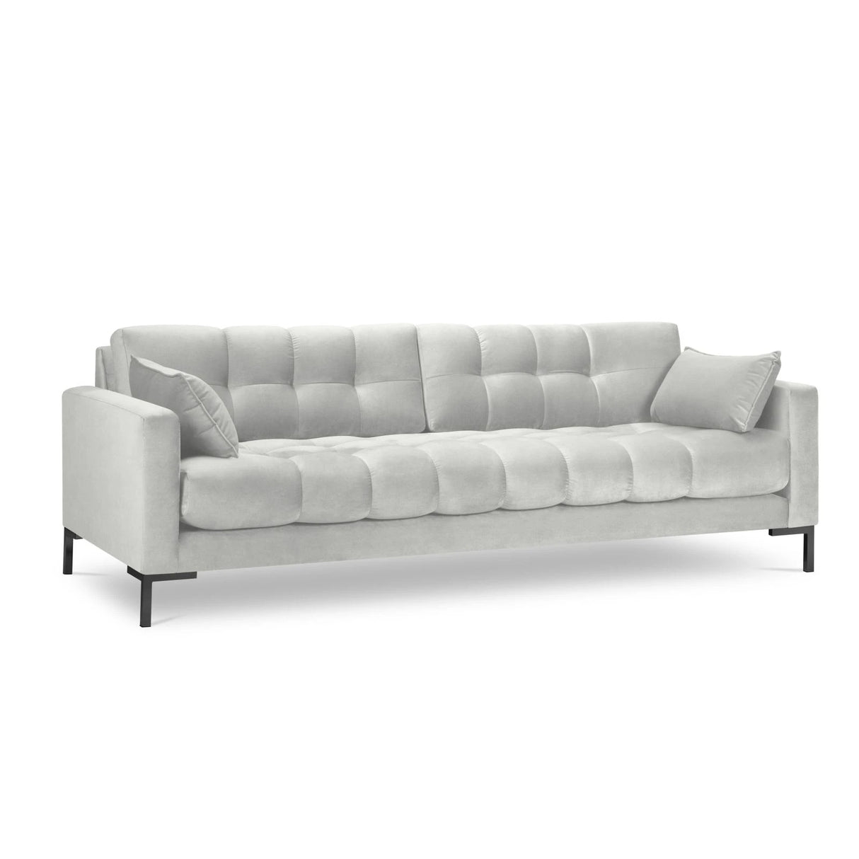 Mamaia 4-Sitzer Sofa, Metallbeine Schwarz, mit Bezug aus Samt (Blu03) in Silber, 217x96 cm – Bild 1