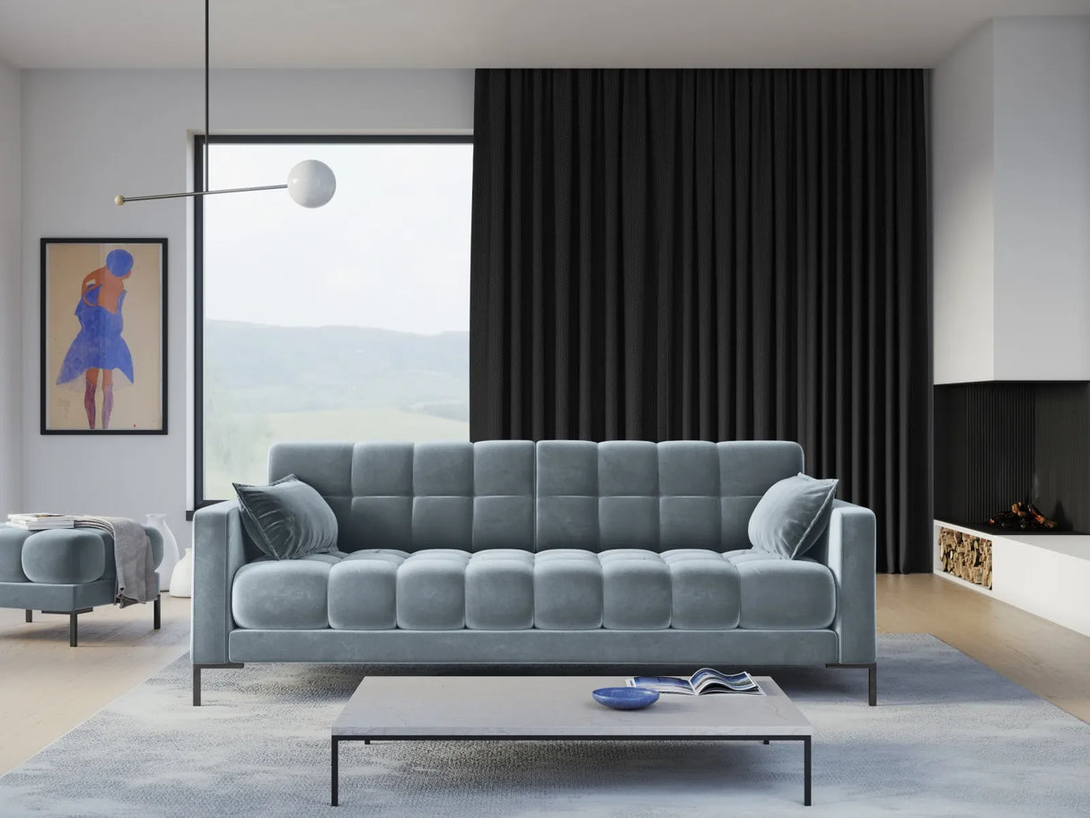 Mamaia 4-Sitzer Sofa, Metallbeine Schwarz, mit Bezug aus Samt (Blu06) in Hellblau, 217x96 cm – Bild 2