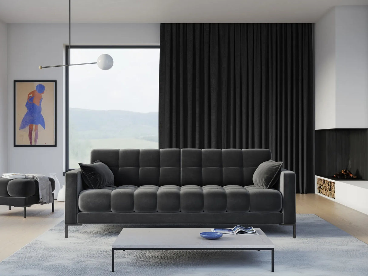 Mamaia 4-Sitzer Sofa, Metallbeine Schwarz, mit Bezug aus Samt (Blu18) in Dunkelgrau, 217x96 cm – Bild 2