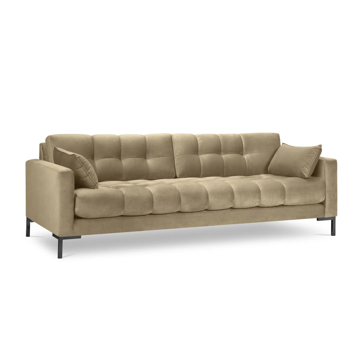 Mamaia 4-Sitzer Sofa, Metallbeine Schwarz, mit Bezug aus Samt (Blu28) in Beige, 217x96 cm – Bild 1