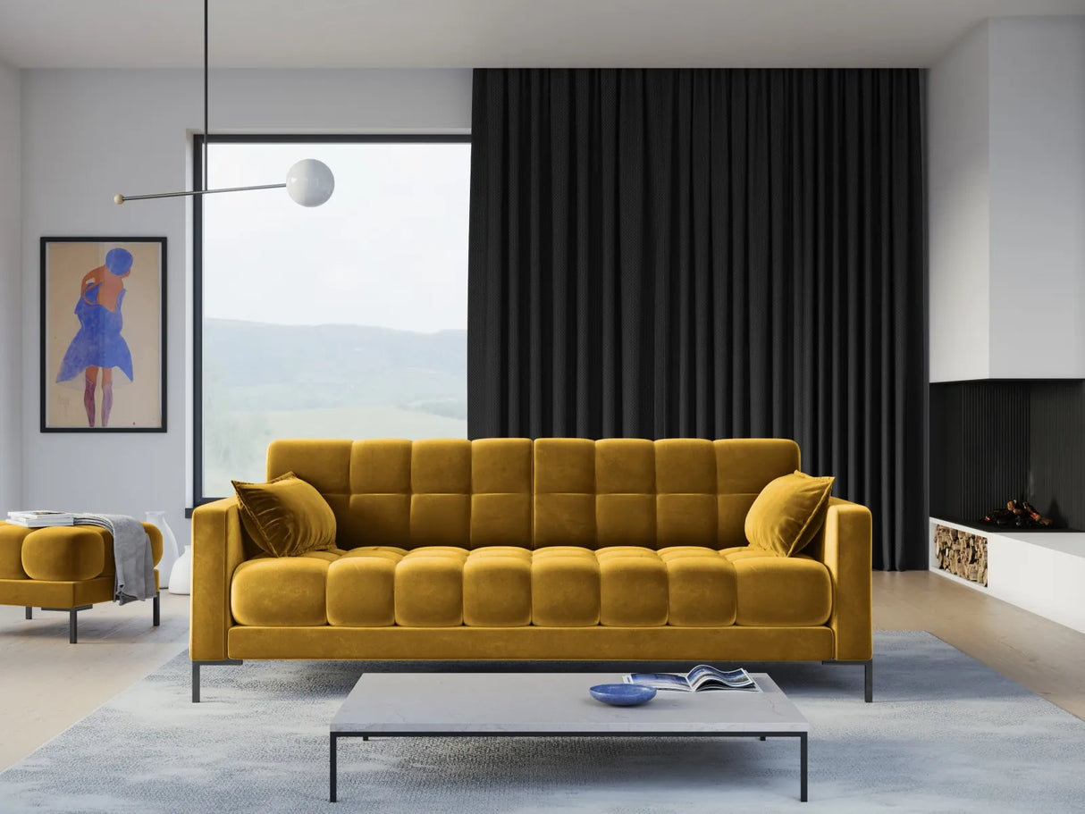 Mamaia 4-Sitzer Sofa, Metallbeine Schwarz, mit Bezug aus Samt (Blu68) in Gelb, 217x96 cm – Bild 2