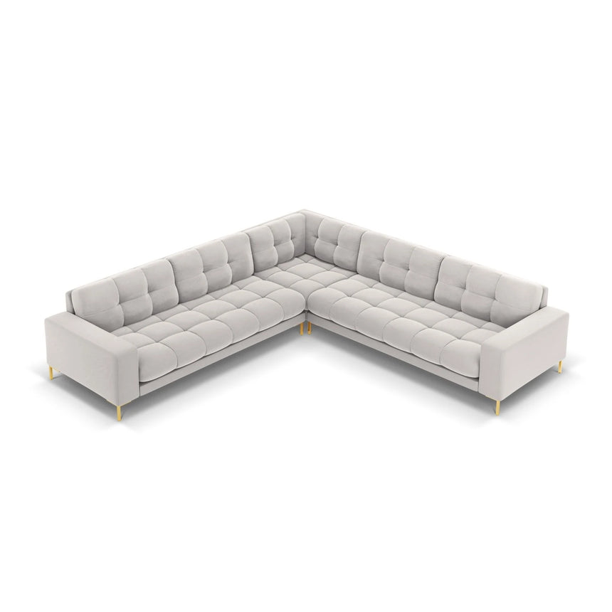 Mamaia 5-Sitzer Ecksofa symmetrisch, Beine Goldmetall, mit Bezug aus Samt (Blu03) in Silber, 256x256 cm – Bild 4