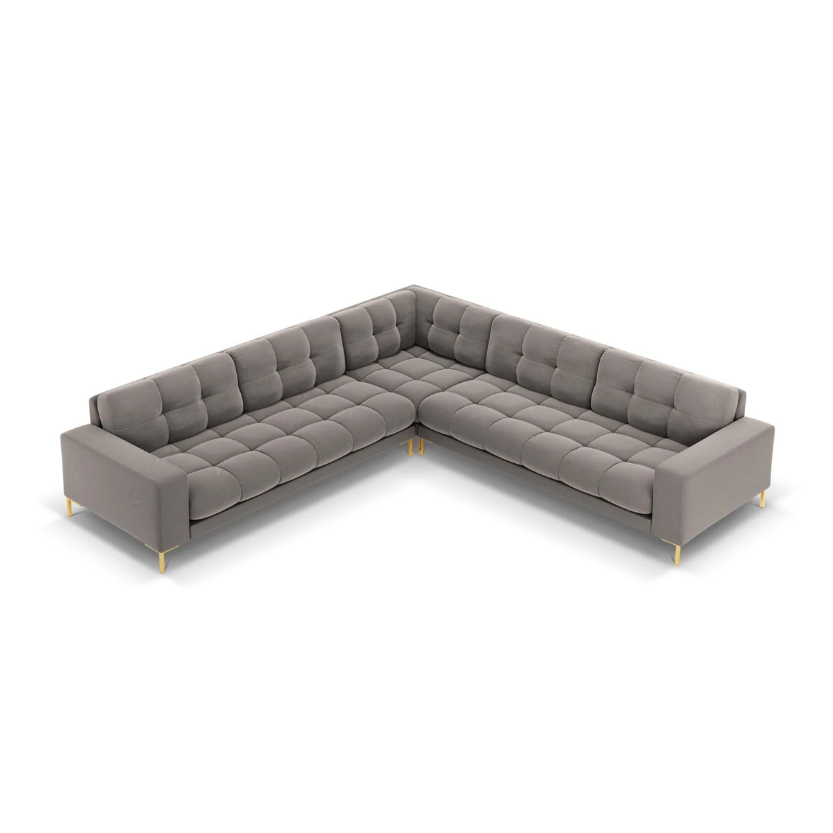 Mamaia 5-Sitzer Ecksofa symmetrisch, Beine Goldmetall, mit Bezug aus Samt (Blu13) in Hellgrau, 256x256 cm – Bild 4