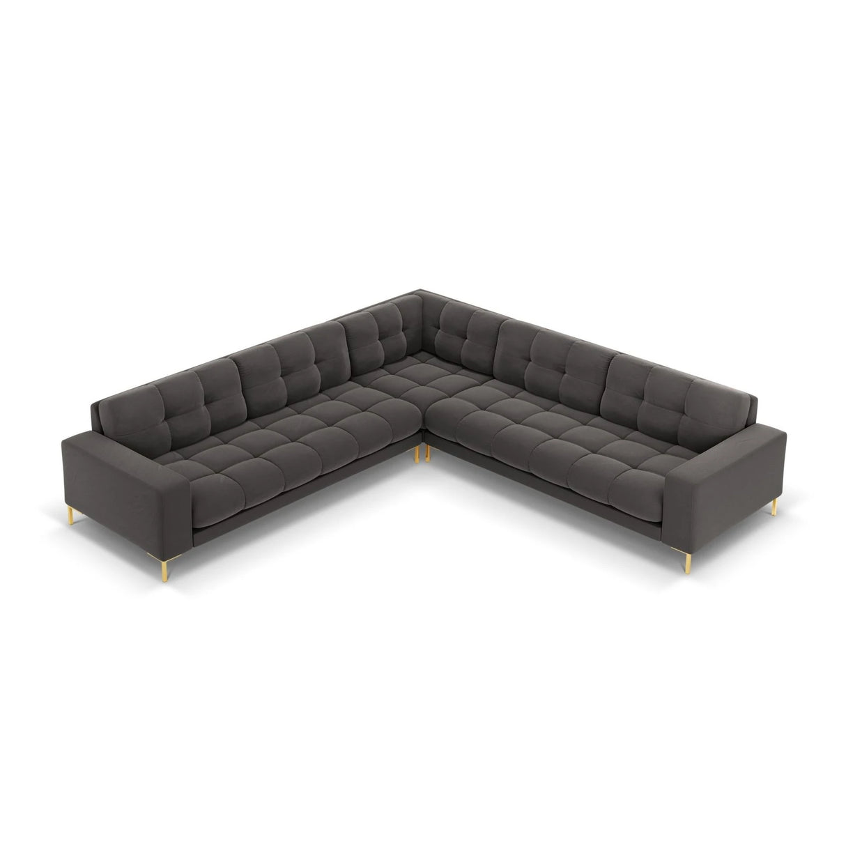 Mamaia 5-Sitzer Ecksofa symmetrisch, Beine Goldmetall, mit Bezug aus Samt (Blu18) in Dunkelgrau, 256x256 cm – Bild 4