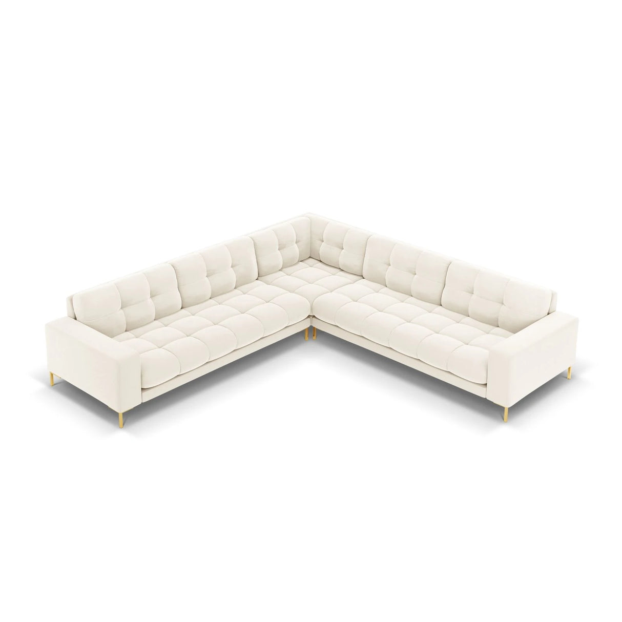 Mamaia 5-Sitzer Ecksofa symmetrisch, Beine Goldmetall, mit Bezug aus Samt (Blu22) in Leichtes Beige, 256x256 cm – Bild 4